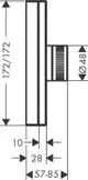 Unterputzthermostat mit rechteckiger Blende in Chrom, Montageskizze, Maße und Anschlussdetails. Hersteller AXOR.